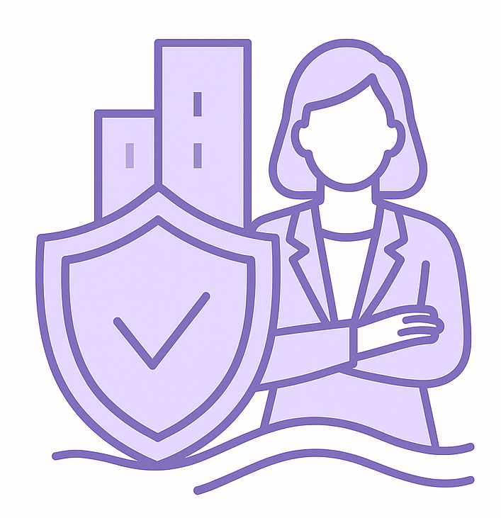 Shield and a business women representing resilience.